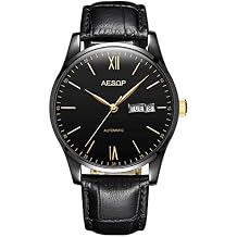 Carlien Men Simple Automatic Mechanical Watch Ultra Thin Case Wristwatch with Week & Date Window Aesop