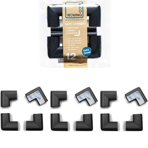 Image of Roving Cove HeftyFit Corner Protector for Baby (12 Large Corners), Heavy-Duty Soft Rubber Foam Furniture Corner Bumper Guards, 3M Adhesive Pre-Taped, Onyx Black