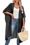 OFEEFAN Swim Cover Up for Women Short Sleeve Cardigans for Women Black Kimono Coverups for Bathing Suits L