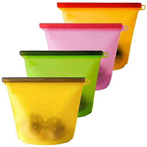 4-PACK LARGE 50OZ Reusable Silicone Food Storage Bag ECO-Friendly, Airtight, Leak Proof, Heat Resistance Bags. Cooking Bag for Fruits, Vegetables, Meat, Lunch, Sandwich, Microwave & Dishwasher Safe