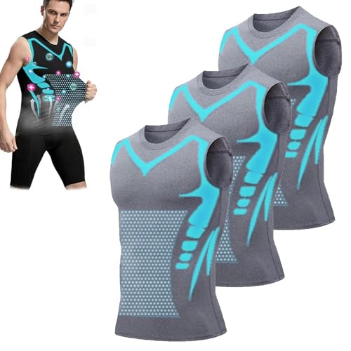 Chaleco de compresión para hombre, versión iónica sin mangas, versión ajustada sin mangas, Gris 3 piezas, XL
