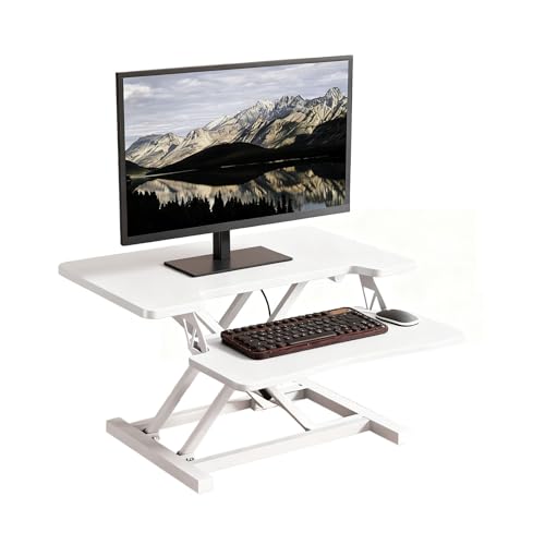 BJPQD スタンディングデスク 昇降デスク 作業台 standing desk 卓上 高さ調整 小さめ 無限昇降 高さ自由選択 二層収納 X字型ベース11?50cm 高密度ボード 強力な耐荷重 交互立ち ガススプリングアシスト 湾曲カーブ 丸い角 滑り止