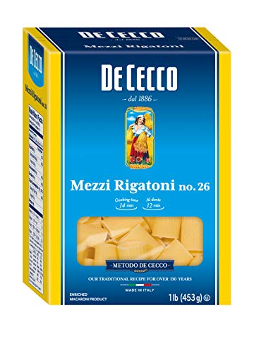 De Cecco Semonlina Pasta, Mezzi Rigatoni No.26, 1 Pound (Pack of 5)