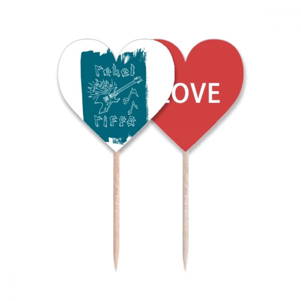 Guitare Électrique Pick Cupcake Bleu et Drapeau Love Heart pour Décoration Pâtisserie