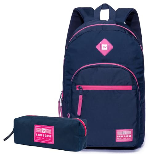 Kit Mochila Hang Loose + Estojo Original Feminino Escolar Moderno Meninas Trabalho Faculdade