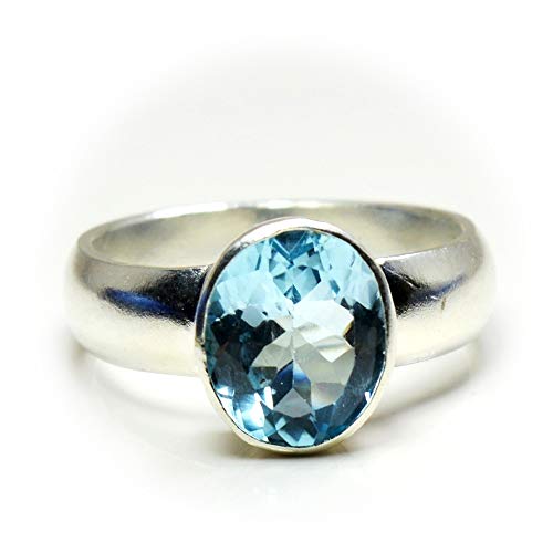 Bague argent ovale topaze bleue pierre naturelle femme tendance