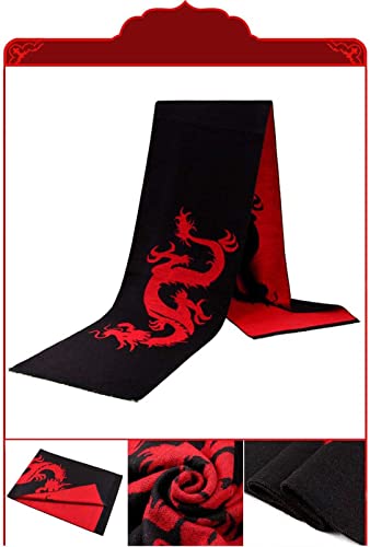 AMFG Chinese Dragon Scarf Winter Warm Scarf Men and Women Scarf Festive red Scarf Gift (Color : 1, Size : 30cmX180cm)2