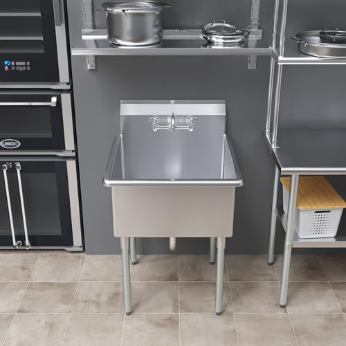 Image of 27 in x 27 1 /2 in. Stainless Steel Utility Sink With Faucet. 24 in. x 24 in. x 13 in Bowl. NSF