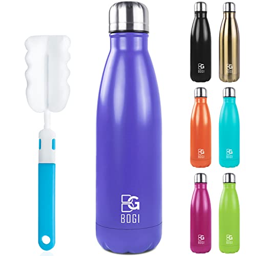 Image of BOGI 17oz Insulated Water Bottle Double Wall Vacuum Stainless Steel Water Bottles, Leak Proof Metal Sports Water Bottle Keeps Drink Hot and Cold - Perfect for Outdoor Sports Camping Biking (Purple)