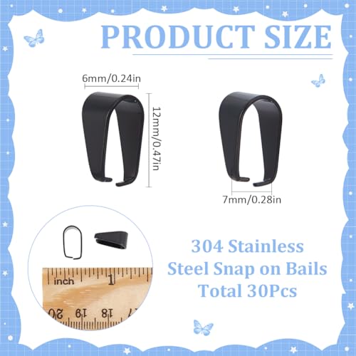 SUNNYCLUE 1 Box 30Pcs Stainless Steel Pendant Bail Pinch Bails Black Snap on Bails Silder Pendant Clasps Ice Pick Pinch Bail Dangle Charm Beads Clasps Pendant Connectors for Jewellery Making Findings - Image 2