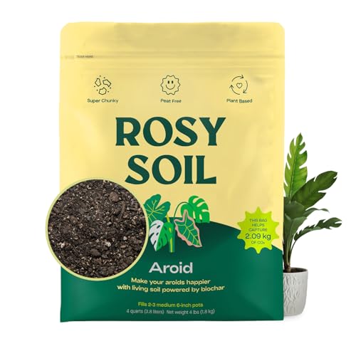 Rosy Soil Aroid Soil Potting Mix - Peat-Free, Microbially Active Biochar Powered Soil for Aroids - Superior Aeration & Drainage for Aroid Plants - Ideal for Indoor Gardening - 4 Quarts