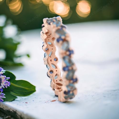 Aquamarine Wedding Band Vintage Topaz Full Eternity Classic Ban Women Matching Stackable Band Personalized Jewelry Gift For Love, Blue4