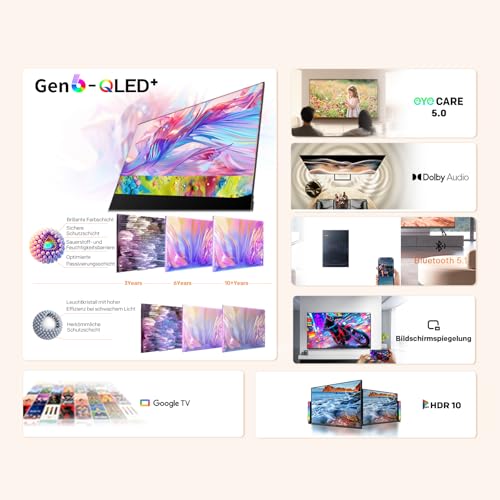 coocaa 40 Zoll Fernseher, 100cm, QLED FHD Smart TV mit Google TV – Ansicht 2