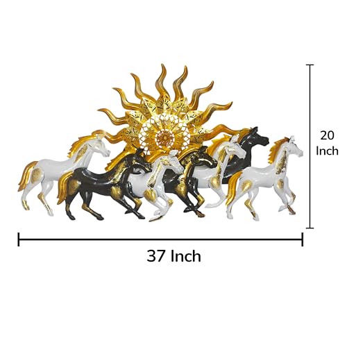 Image of iHandikart 7 Horses Metal Wall Art (Multicolor, Large Size,37x20 Inch) - Running Horses Vastu Wall Decor for Living Room, Modern Metal Wall Hanging Decoration for Home, Office & Entrance
