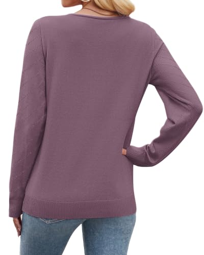 Image of WIHOLL Sweaters for Women V Neck Casual Knit Long Sleeve Tops Lightweight Pullover Clothes Fall Fashion Outfits 2026