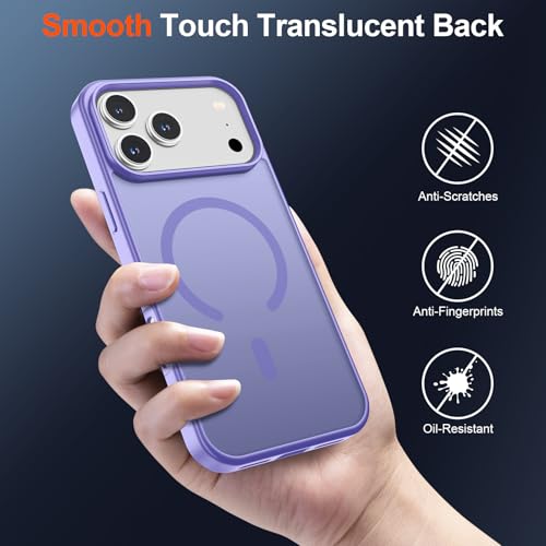 Image of SUPFINE Magnetic for iPhone 17 Pro Max Case (Compatible with MagSafe)(Military Grade Drop Protection) Translucent Matte Shockproof with Anti-Fingerprint Phone Cover 2025,Purple