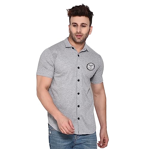 Image of Geum Men's Casual Shirt with Graphic Print | Short Sleeve Button-Down Shirt for Casual & Streetwear Look | Cotton Blend Slim Fit Shirt