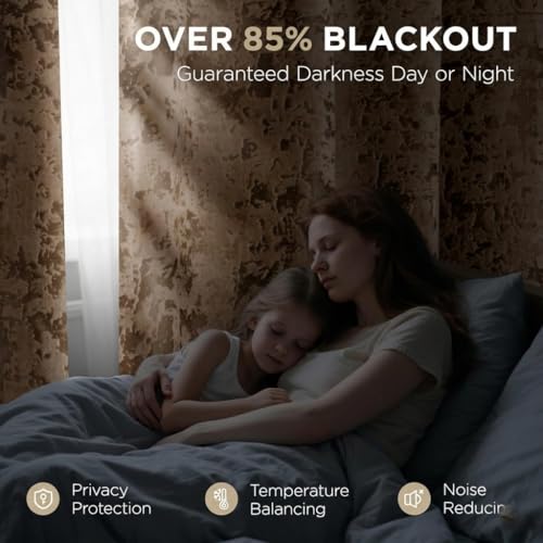 Image of IVAZA Premium Velvet Burnout Pattern 70% Blackout Opaque Curtains - Thermal Insulated, Heavy Blackout Opaques, Room Darkening Curtain for Door 8 Feet Pack of 2 Brown Burnout