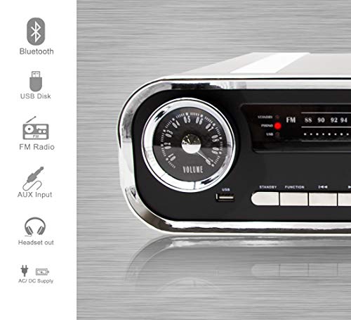 Lauson 01TT16 Platine Vinyle Vintage Design Car Collection Haut-Parleurs Intégrés | Tourne Disque Vinile Bluetooth | Radio FM | USB AUX | Lecteur Vinyle 3 Vitesses 33, 45, 78 RPM (Noir)