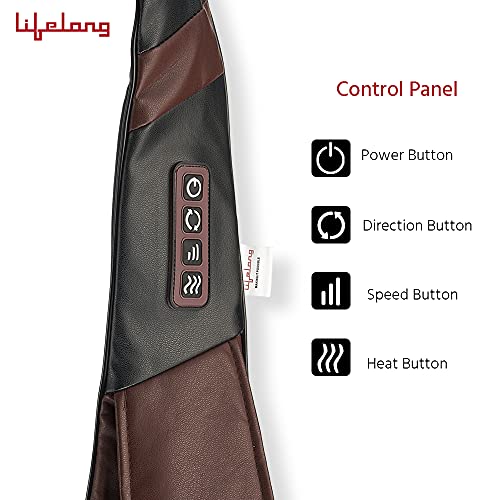 Image of Lifelong Neck Massager with Electric Heat Therapy Neck, Shoulder and Back Massager for pain and stress relief, Brown (LLM297)