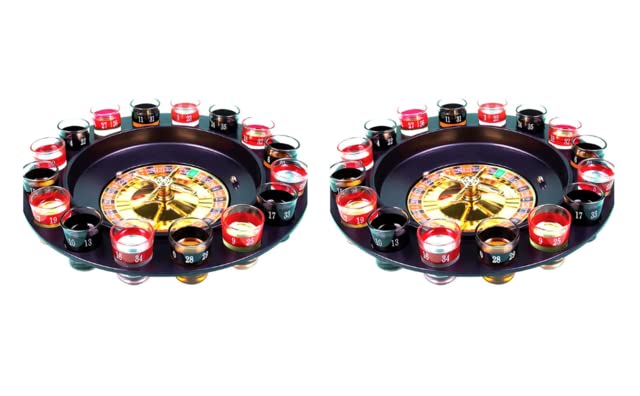Straame Roulette Drinking Game for Parties, 16 Numbered Black and Red Glasses, Roulette Spinning Game Set - Securely Packaged - 2 Metal Balls Included (8 Players, Ages 18+)