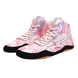 HusSeN Women's Wrestling Boxing Shoes Combat Training Shoes for Men Non Slip Fitness Sneakers for Wrestling, Boxing, Weightlifting & Bodybuilding Pink