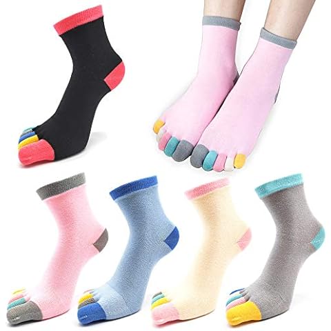 REKYO 5 Pairs Womens Five Finger Toe Socks for Women Girls Cotton, Ladies Casual Low Cut Ankle Socks Soft & Breathable, Color, 4/8/2020 Cover