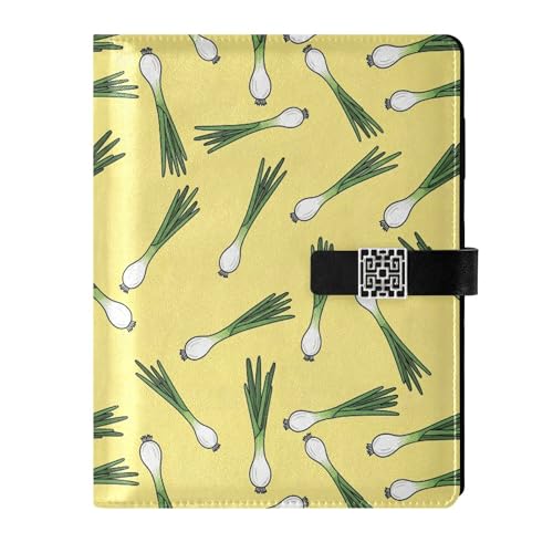 CUPADA PU Leather Journal Notebook 6-Ring Refillable Journal Green Onion Food Magnetic Closure Budget Planner A5 Binder Portfolio for Travel Office Meeting