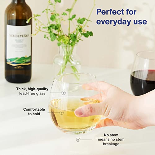 Vintorio Goodglassware Stemless Wine Glasses (Set Of 4) 15 Oz - Crystal Clear Clarity, Classic Bowl Design Perfect For Red And White Wines - Dishwasher Safe, All-Purpose Tumblers #TOP3