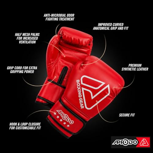 Image of APRODO Beginner Boxing Gloves for Kids & Adults - Men & Women Training, Sparring & Heavy Bag Gloves - Durable PU Leather with Wrist Support (Red /White, 8oz)