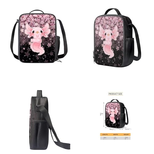 Ystardream Cherry Blossom Axolotl Backpack With Lunch Box Bookbags for 7Th Grade Girls Elementary School Backpack Set 4 in 1 Kindergarten Middle School BookbagsSet for Teens Kids Book Bags4