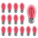 S14 LED Light Bulb 2W Red Outdoor Replacement Bulbs Shatterproof Waterproof S14 Replacement Bulb Clear Plastic Vintage LED Filament Bulbs E26 E27 Base Decorative String Light Bulbs,15-Pack(Red)