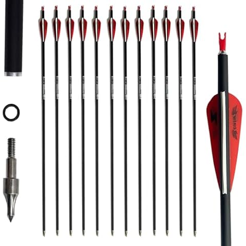e5e10 31inch Carbon Arrow Archery Targeting Practice Hunting Arrows for Compound & Recurve Bow with Removable Tips(Pack of 12) (Red White) Cover