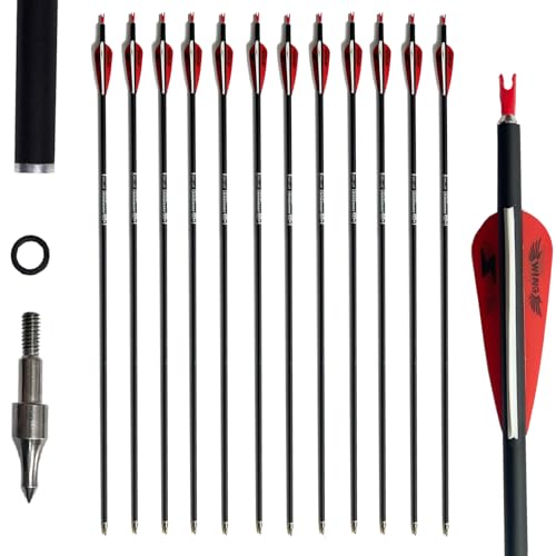 e5e10 31inch Carbon Arrow Archery Targeting Practice Hunting Arrows for Compound & Recurve Bow with Removable Tips(Pack of 12) (Red White)