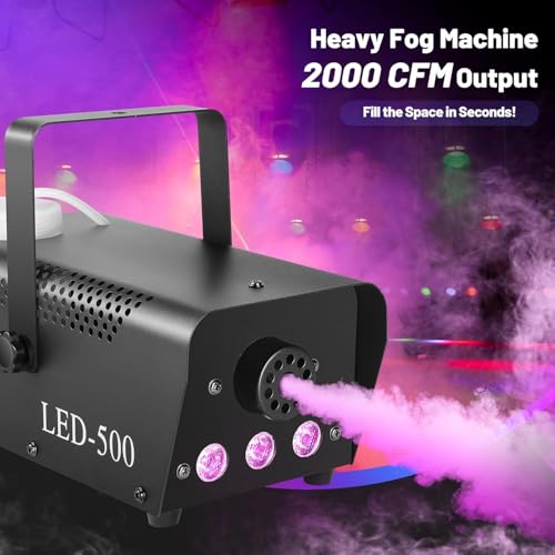 Image of DaBeatz Fog Machine 500W with 13 RGB LED Colors & Indicator Light, Includes 2 Wireless Remote Controls - Party Smoke Machine for Halloween, Weddings, Festivals & Indoor and outdoor Event