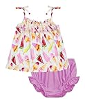EASWEET Infants Baby Girls 2 Piece Summer Outfits Set Smocked Tank Top and Bloomer Shorts Set,Sweet Ice Cream,6-12 Months