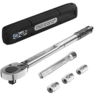 Monzana Drehmomentschlüssel 6tlg. Set 40-210Nm 1/2 ‘ CV inkl. 3 Stecknüsse und Verlängerung inkl. Koffer +/- 4% Toleranz