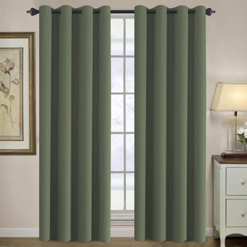Image of H.VERSAILTEX Green Blackout Curtain for Living Room Thermal Insulated Window Treatment Curtain Extra Long 102 inch Length Energy Saving Solid Blackout Drape, 1 Panel, Bronze Green, 52 inch W x 102 inch L