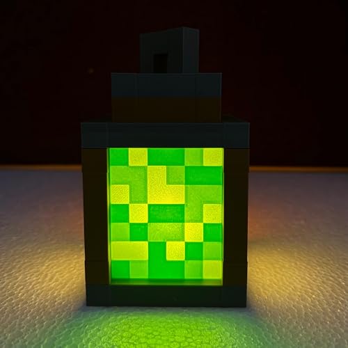 Image of Pixel Style Block Miner Lantern & Night Lamp - Retro 8-Bit Gaming Room Decor | Hanging Light Prop for Desk & Bedroom | Safe for Kids (Tealight Version)