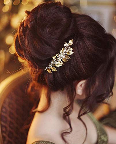 Preisvergleich Produktbild Deniferymakeup Kamm, Brautschmuck, Motiv: Blätterkranz, Perlenschmuck, Haarschmuck, für Hochzeiten, Kopfschmuck, griechische Brautjungfern, Haarkamm, in 3 Farben erhältlich