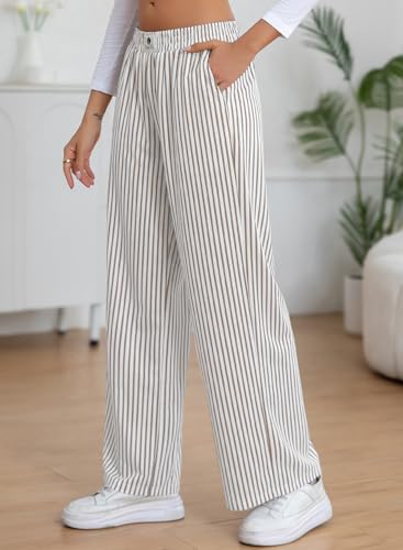 EVALESS Women's Striped Pants 2025 Comfy High Waist Wide Leg Lounge Pants Y2K Casual Lightweight PJ Bottoms with Pockets3