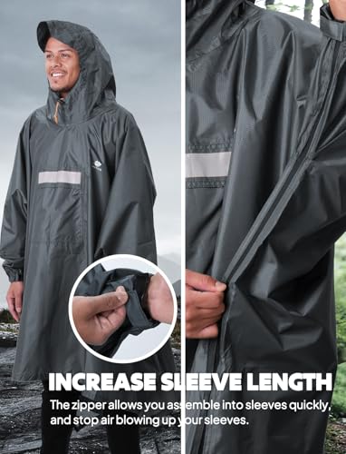 Image of ANYOO Hooded Rain Poncho for Adults Waterproof Lightweight Rain Coat for Men Women Reusable Rain Jacket for Emergency Outdoor