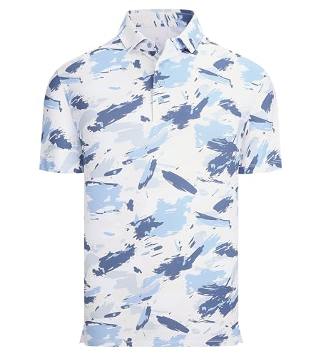 Image of Alex Vando Mens Golf Shirts Short Sleeve Breeze Quick-Dry Print Polo Shirt