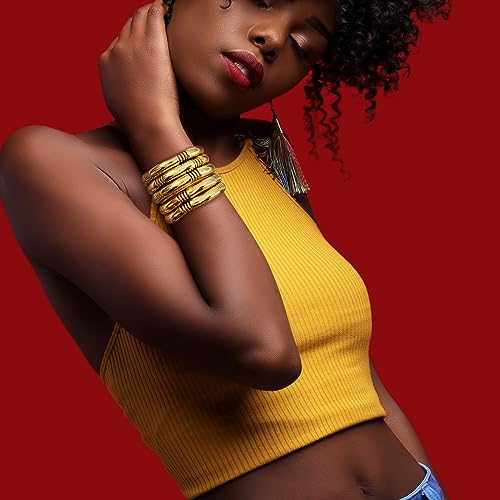 Gold Chunky Bangles Bracelets For Women 14k Gold Plated Stack Layered Curved Bamboo Tube Stretch Bracelets Gift Jewelry3