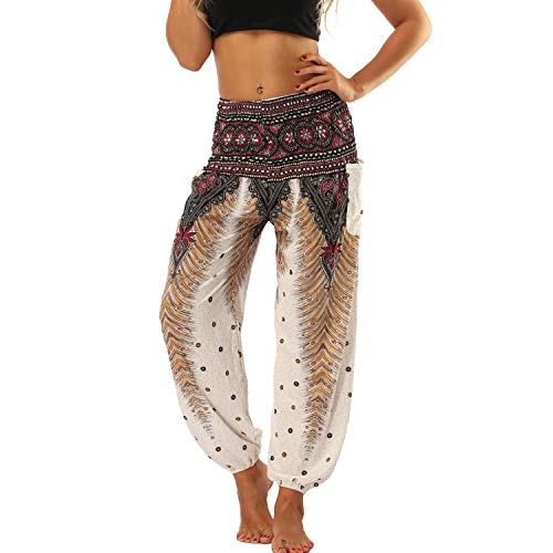 Lu's Chic Women's Boho Pants Harem Smocked Waist Yoga Hippie Palazzo Summer Beach Pants - //coolthings.us