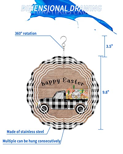 Happy Easter Wind Spinners For Yard And Garden, Classic Buffalo Plaid Truck With Eggs Bunny Tail Flowers On Wood Wind Sculptures & Spinners - Stainless Steel 3D Yard Decoration Outdoor, 10 Inch #TOP1
