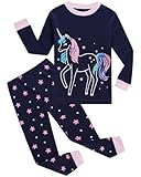 Little bety Little Child Pajamas Sets Toddler Girls Cotton Pjs Sleepwear Unicorn Glow In The Dark Pajamas Size 6 Blue