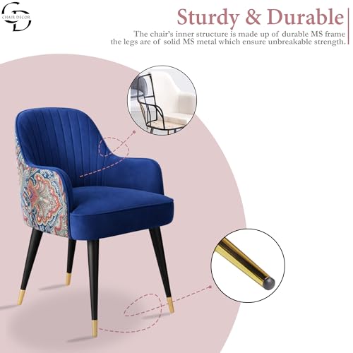 Image of Velvet Accent Chair | Modern Upholstered Dining Chair for Living Room, Office, Lounge & Vanity | Sturdy & Stylish Armchair (Floral, Blue)