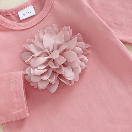 KMBANGI Newborn Baby Boys Girls Knotted Gown Hat Set Long Sleeve Crew Neck 3D Flower Infant Sleeper Baby Sleep Gown4