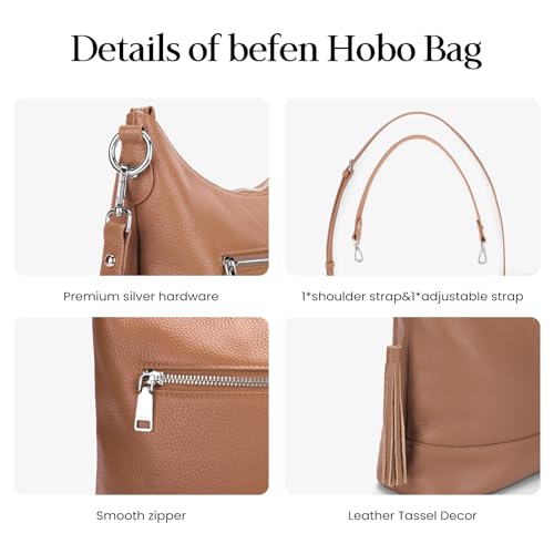 Image of Genuine Leather Hobo Crossbody Bag for Women, Soft Real Leather Bucket, Shoulder Handbag Purse with 2 Removable Strap